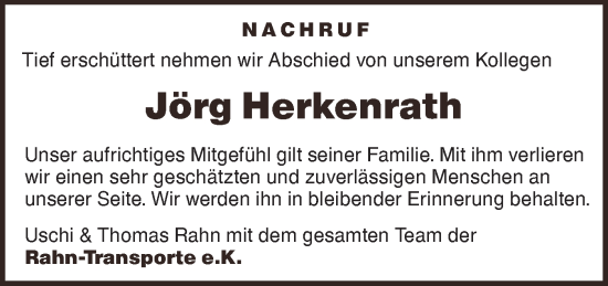 Traueranzeige von Jörg Herkenrath von SÜDWEST PRESSE Ausgabe Ulm/Neu-Ulm