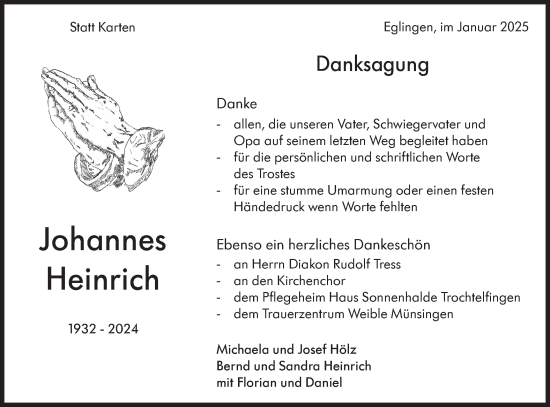 Traueranzeige von Johannes Heinrich von Alb-Bote/Metzinger-Uracher Volksblatt