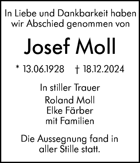 Traueranzeige von Josef Moll von SÜDWEST PRESSE Ausgabe Ulm/Neu-Ulm