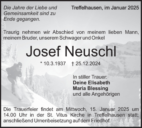Traueranzeige von Josef Neuschl von NWZ Neue Württembergische Zeitung/Geislinger Zeitung