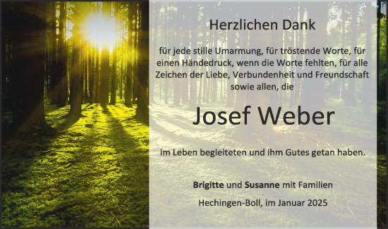 Traueranzeige von Josef Weber von SÜDWEST PRESSE Zollernalbkreis/Hohenzollerische Zeitung