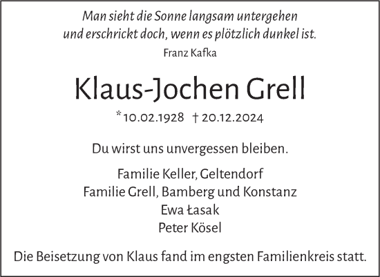 Traueranzeige von Klaus-Jochen Grell von SÜDWEST PRESSE Ausgabe Ulm/Neu-Ulm