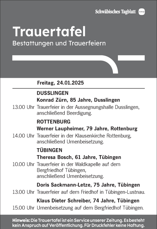 Traueranzeige von Konrad Zürn von Schwäbische Tagblatt
