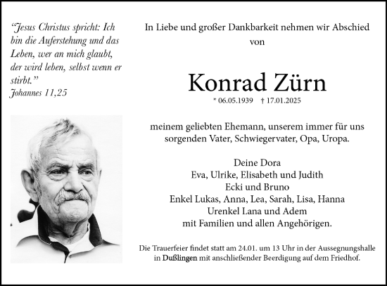 Traueranzeige von Konrad Zürn von Schwäbische Tagblatt