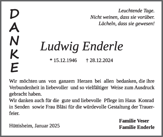Traueranzeige von Ludwig Enderle von SÜDWEST PRESSE Ausgabe Ulm/Neu-Ulm