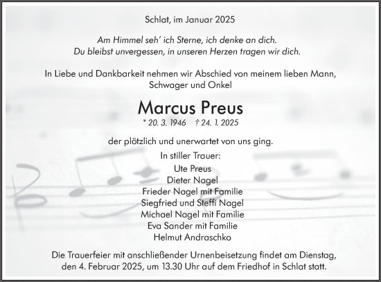 Traueranzeige von Marcus Preus von NWZ Neue Württembergische Zeitung/Geislinger Zeitung