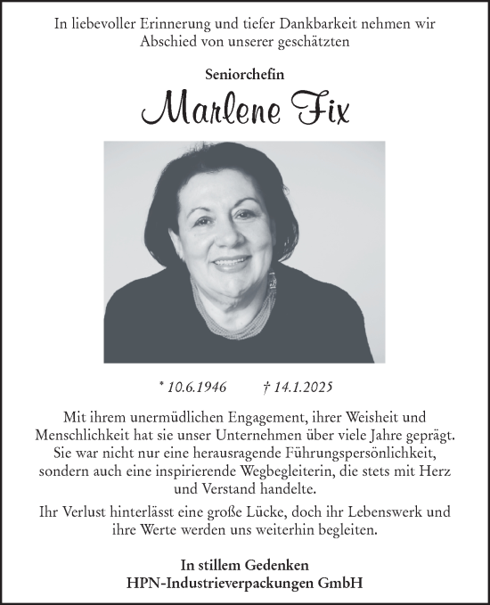 Traueranzeige von Marlene Fix von Haller Tagblatt