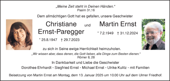 Traueranzeige von Martin Ernst von SÜDWEST PRESSE Ausgabe Ulm/Neu-Ulm