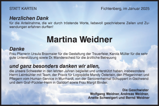 Traueranzeige von Martina Weidner von Rundschau Gaildorf