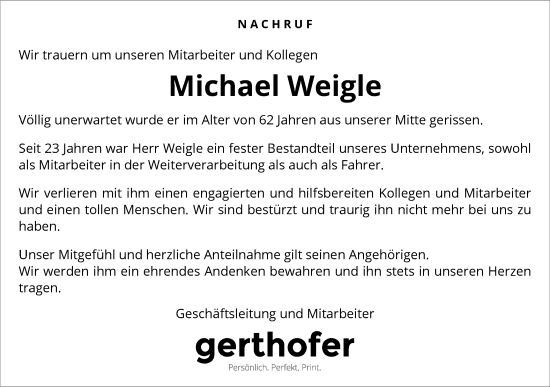 Traueranzeige von Michael Weigle von Geislinger Zeitung