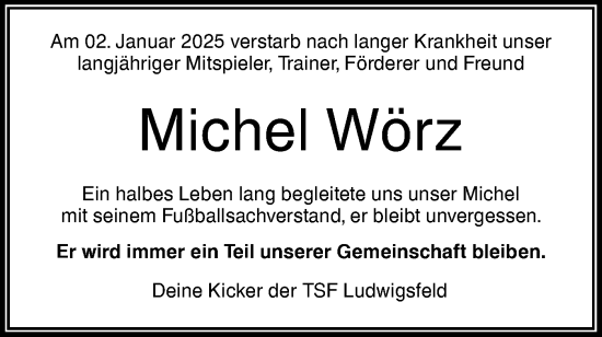 Traueranzeige von Michel Wörz von SÜDWEST PRESSE Ausgabe Ulm/Neu-Ulm