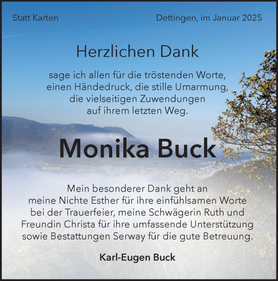 Traueranzeige von Monika Buck von Alb-Bote/Metzinger-Uracher Volksblatt