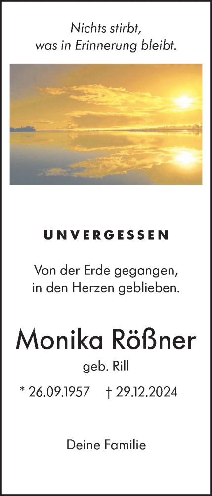Traueranzeige von Monika Rößner von SÜDWEST PRESSE Ausgabe Ulm/Neu-Ulm