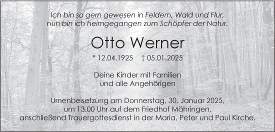 Traueranzeige von Otto Werner von SÜDWEST PRESSE Ausgabe Ulm/Neu-Ulm