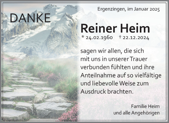 Traueranzeige von Reiner Heim von Schwäbische Tagblatt