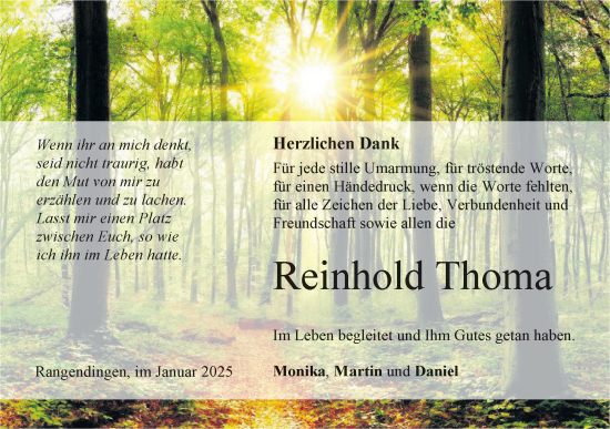 Traueranzeige von Reinhold Thoma von SÜDWEST PRESSE Zollernalbkreis/Hohenzollerische Zeitung