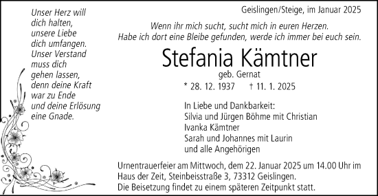Traueranzeige von Stefania Kämtner von Geislinger Zeitung