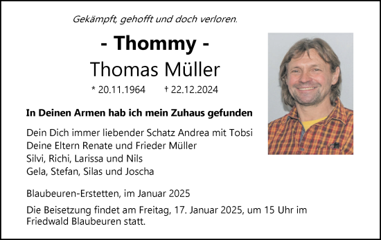 Traueranzeige von Thomas Müller von SÜDWEST PRESSE Ausgabe Ulm/Neu-Ulm