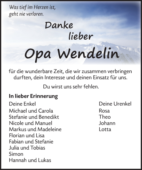 Traueranzeige von Wendelin  von Alb-Bote/Metzinger-Uracher Volksblatt