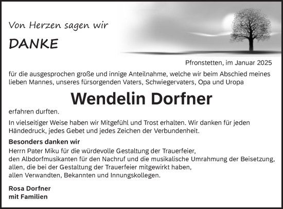 Traueranzeige von Wendelin Dorfner von Alb-Bote/Metzinger-Uracher Volksblatt