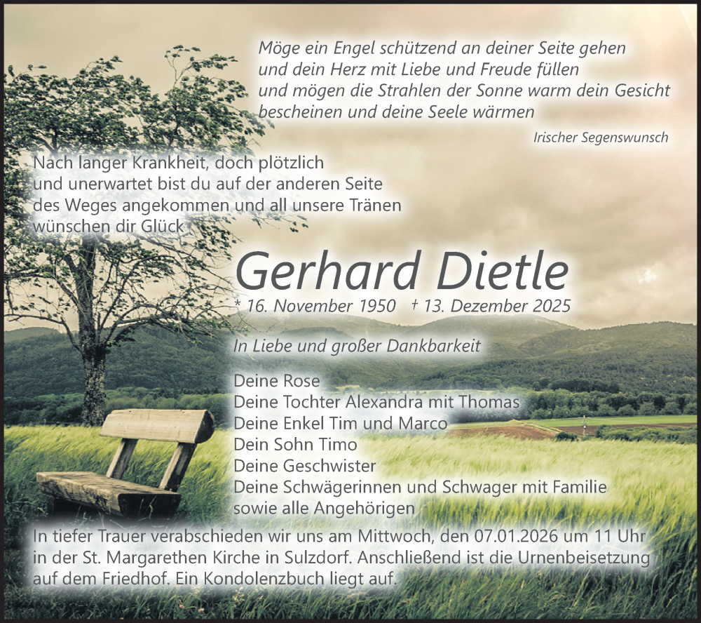  Traueranzeige für Gerhard Dietle vom 27.12.2025 aus Haller Tagblatt