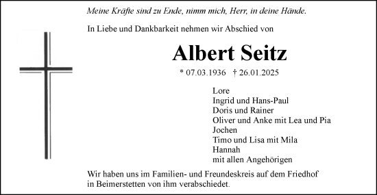 Traueranzeige von Albert Seitz von SÜDWEST PRESSE Ausgabe Ulm/Neu-Ulm