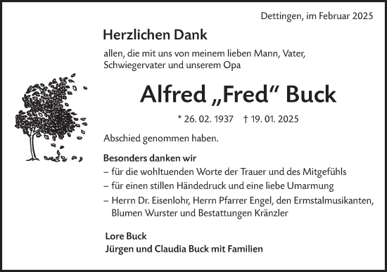 Traueranzeige von Alfred  Buck von Alb-Bote/Metzinger-Uracher Volksblatt