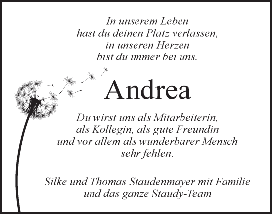 Traueranzeige von Andrea  von NWZ Neue Württembergische Zeitung