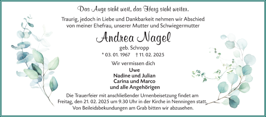 Traueranzeige von Andrea Nagel von NWZ Neue Württembergische Zeitung