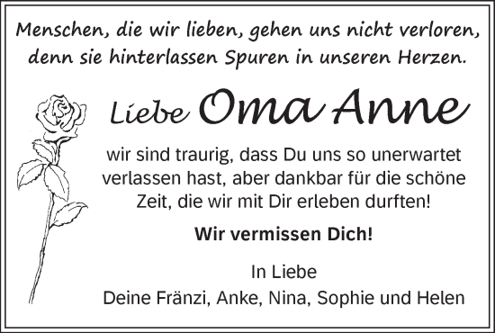 Traueranzeige von Anne  von Alb-Bote/Metzinger-Uracher Volksblatt