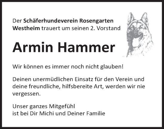 Traueranzeige von Armin Hammer von Haller Tagblatt