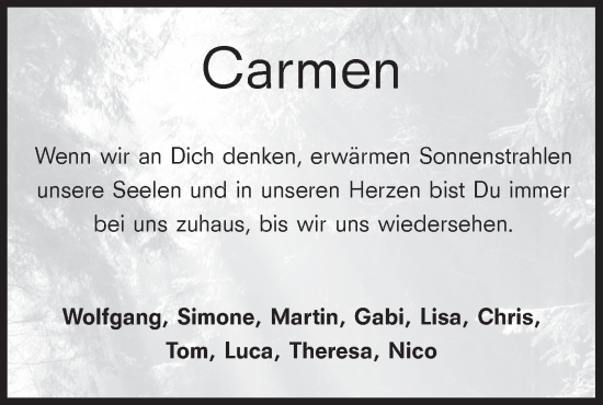 Traueranzeige von Carmen  von Hohenloher Tagblatt