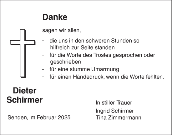 Traueranzeige von Dieter Schirmer von SÜDWEST PRESSE Ausgabe Ulm/Neu-Ulm