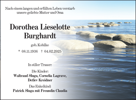 Traueranzeige von Dorothea Lieselotte Burghardt von Hohenloher Tagblatt