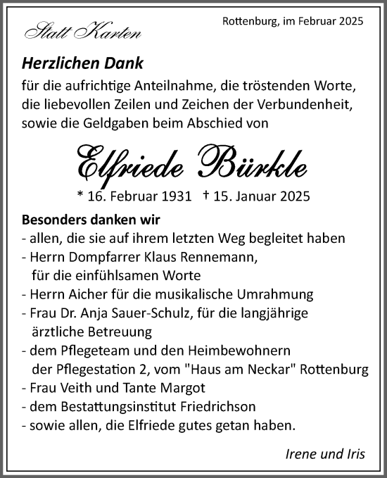 Traueranzeige von Elfriede Bürkle von Schwäbische Tagblatt