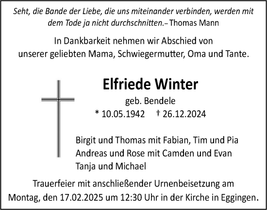 Traueranzeige von Elfriede Winter von SÜDWEST PRESSE Ausgabe Ulm/Neu-Ulm