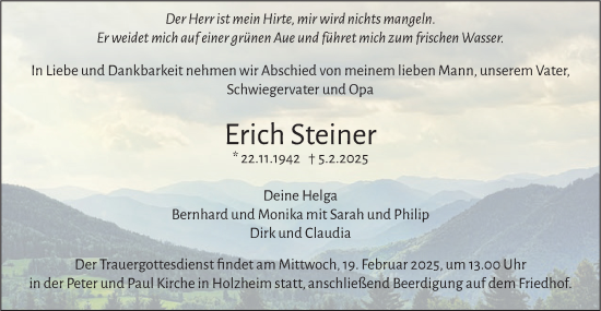 Traueranzeige von Erich Steiner von SÜDWEST PRESSE Ausgabe Ulm/Neu-Ulm