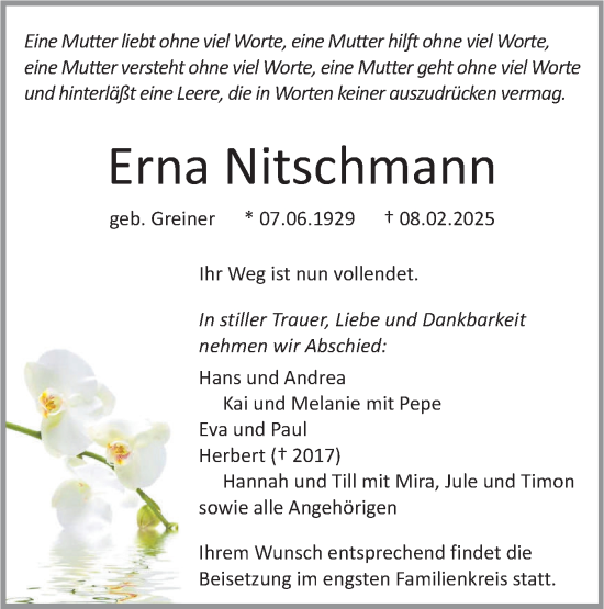 Traueranzeige von Erna Nitschmann von Haller Tagblatt