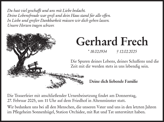 Traueranzeige von Gerhard Frech von Hohenloher Tagblatt