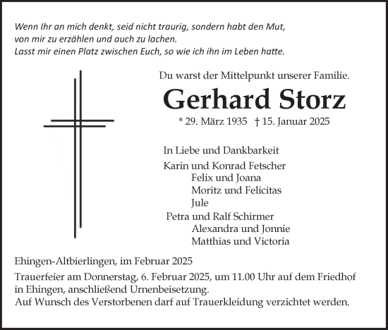 Traueranzeige von Gerhard Storz von Ehinger Tagblatt