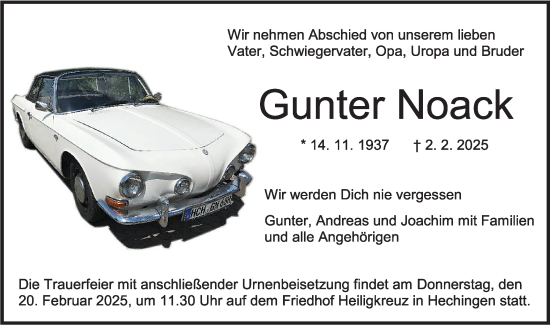 Traueranzeige von Gunter Noack von SÜDWEST PRESSE Zollernalbkreis/Hohenzollerische Zeitung