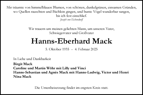 Traueranzeige von Hanns-Eberhard Mack von Haller Tagblatt