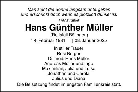 Traueranzeige von Hans Günther Müller von SÜDWEST PRESSE Ausgabe Ulm/Neu-Ulm