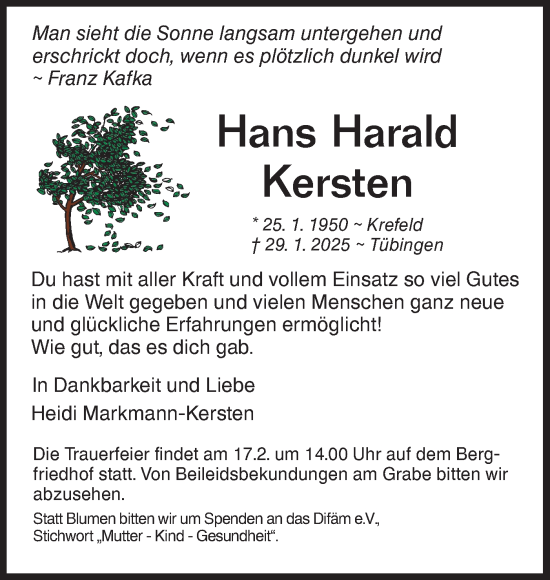 Traueranzeige von Hans Harald Kersten von Schwäbische Tagblatt