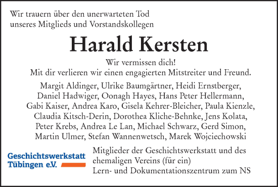 Traueranzeige von Harald Kersten von Schwäbische Tagblatt
