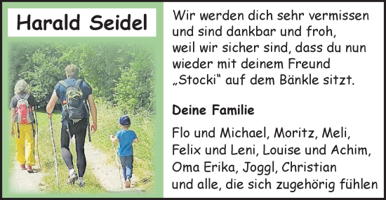 Traueranzeige von Harald Seidel von Alb-Bote/Metzinger-Uracher Volksblatt
