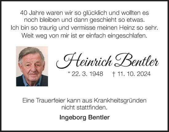 Traueranzeige von Heinrich Bentler von Geislinger Zeitung