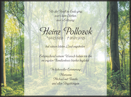 Traueranzeige von Heinz Pollozek von SÜDWEST PRESSE Ausgabe Ulm/Neu-Ulm