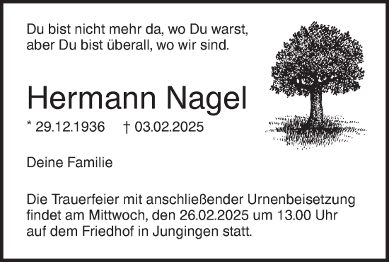 Traueranzeige von Hermann Nagel von SÜDWEST PRESSE Ausgabe Ulm/Neu-Ulm