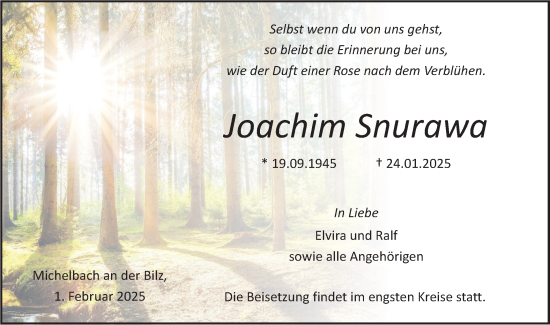 Traueranzeige von Joachim Snurawa von Haller Tagblatt